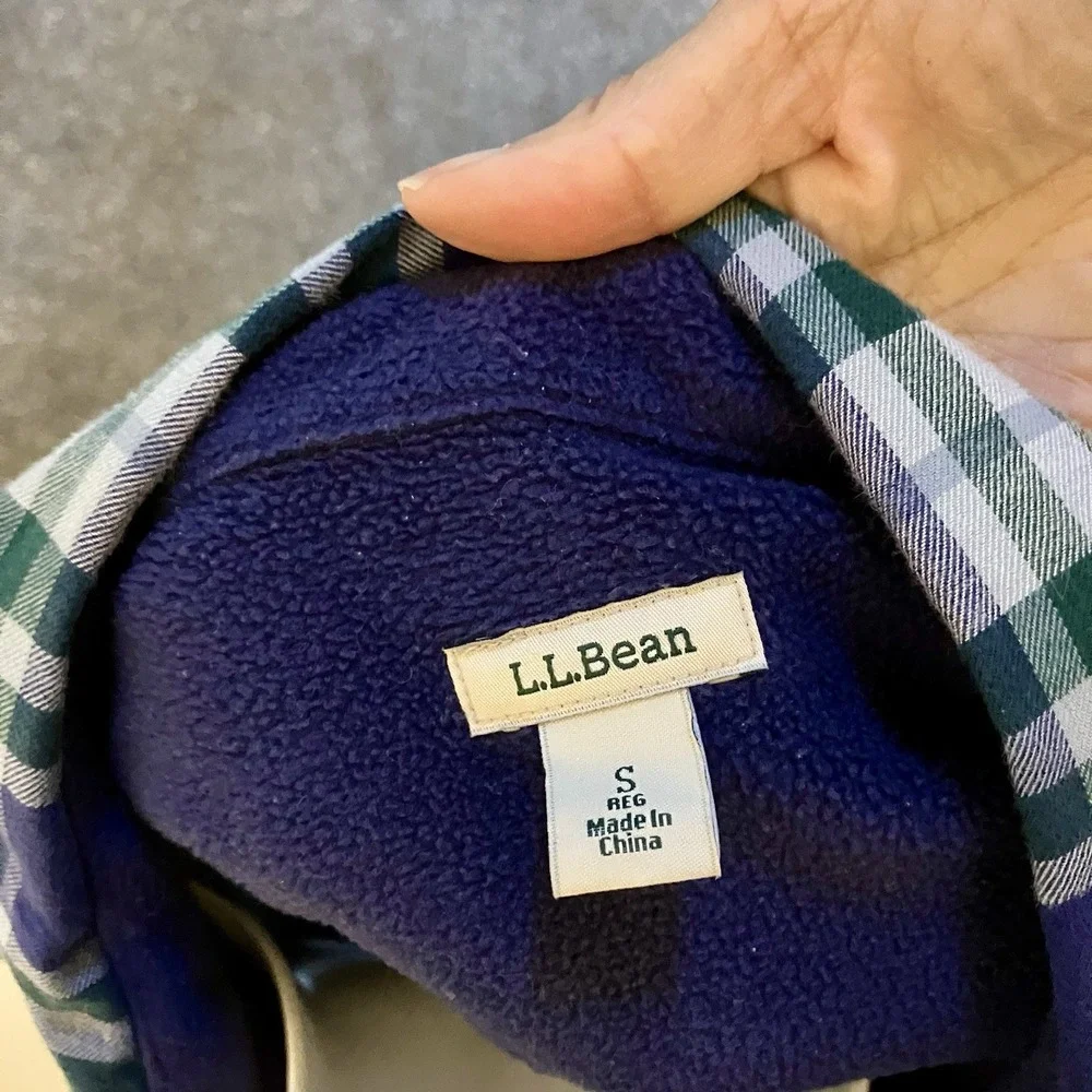 LL Bean Size Small Blue Fleece‎ Lined Plaid Flannel Shirt Jacket Shacket Women's
